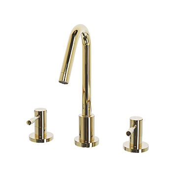 Basin Mixer Tap Gold Glossy Metal Brass Modern Bathroom Twin Lever Faucet Beliani