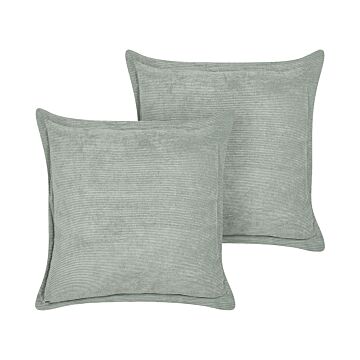 Set Of 2 Light Green Decorative Pillows Corduroy 43 X 43 Cm Modern Traditional Living Room Bedroom Cushions Beliani
