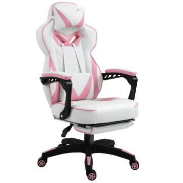 Vinsetto Ergonomic Racing Gaming Chair Office Desk Chair Adjustable Height Recliner With Wheels, Headrest, Lumbar Support, Retractable Footrest, Pink