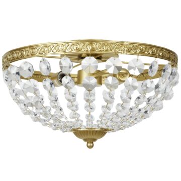Homcom Crystal Chandelier Ceiling Light With 168 Octagonal Beads, Vintage 2-light Flush Mount Ceiling Light For Living Room, Bedroom, Hallway, Dining Room, Gold Tone