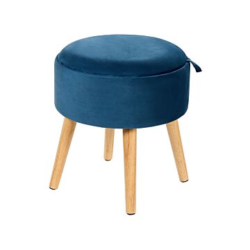 Stool Navy Blue Velvet Upholstered Storage Tray Top Glamour Style Beliani
