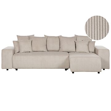 Left Hand Corner Sofa Taupe Corduroy 3 Seater Extra Scatter Cushions Modern Living Room Beliani