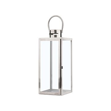 Lantern Silver Stainless Steel H 50 Cm Decorative Metal Candle Holder Beliani