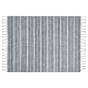 Area Rug Light Grey Fabric 140 X 200 Cm Living Room Bedroom Stripe Pattern Modern Beliani