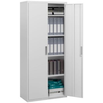 Homcom Five Shelf Lockable Steel Office Cabinet - White