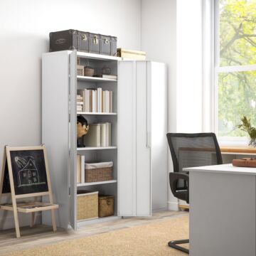 Homcom Five Shelf Lockable Steel Office Cabinet - White