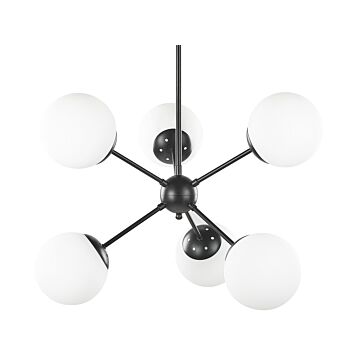 Pendant Lamp Black Metal 100 Cm 6-lightbulb Fixture White Glass Globe Shades Beliani