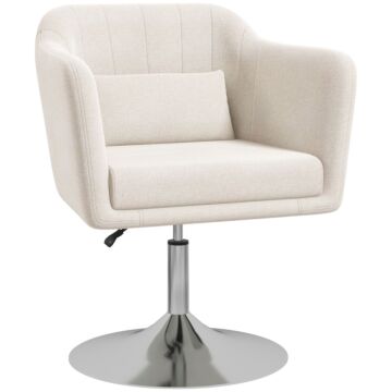 Homcom Modern Accent Chair With Swivel Base, Height Adjustable Arm Chair With Pillow, Cream White