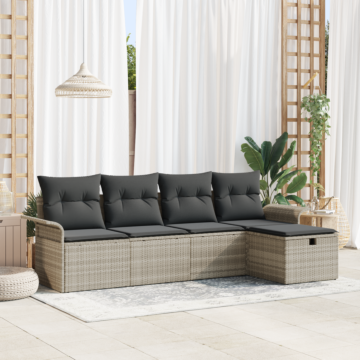 Vidaxl 5 Piece Garden Sofa Set With Cushions Light Grey Poly Rattan