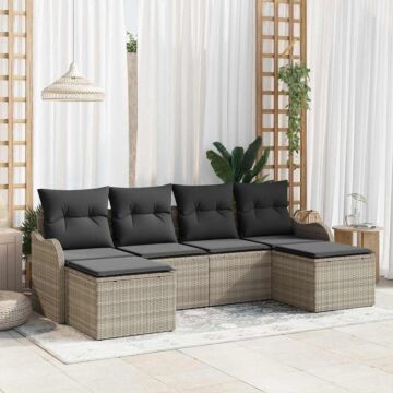 Vidaxl 6 Piece Garden Sofa Set With Cushions Light Grey Poly Rattan