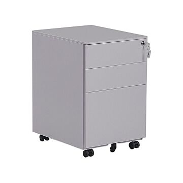 Office Storage Unit Grey Steel With Castors 3 Drawers Key-locked Industrial Design Beliani