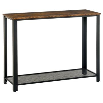 Homcom 2-tier Console Table Side/end Table W/ Bottom Mesh Shelf Rectangular Adjustable Feet For Living Room Entryway Hallway Brown Black