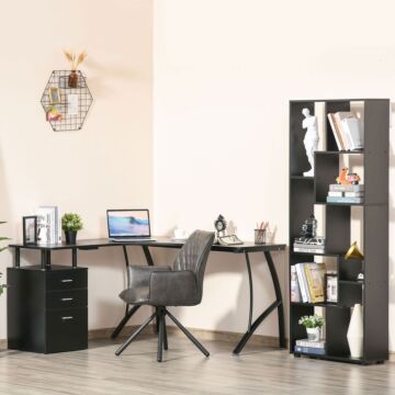 Homcom L-shaped Computer Desk Table With Storage Drawer Home Office Corner Industrial Style Workstation, Black