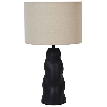 Table Lamp Black Ceramic 30 X 30 X 51 Cm Beige Cone Shade Bedside Living Room Bedroom Lighting Modern Minimalist Beliani