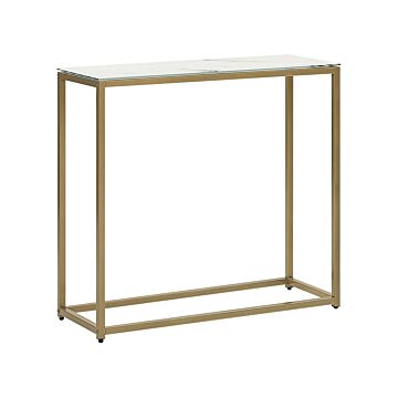 Console Table White Marble Effect Tempered Glass Top Gold Metal Base Glam Modern Living Room Bedroom Hallway Beliani