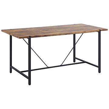 Dining Table Dark Wood Top Black Metal Legs 160 X 80 Cm 4 Seater Rectangular Industrial Beliani