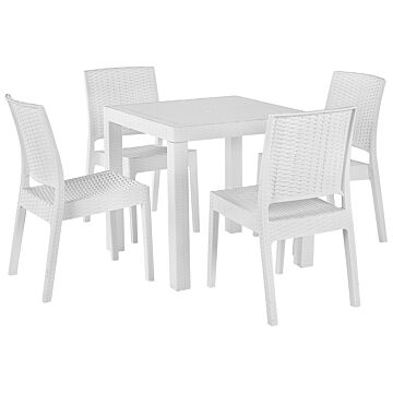 Garden Dining Set White Square Table 80 X 80 Cm 4 Stackable Chairs 4 Seater Minimalistic Beliani
