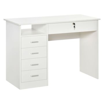 Homcom Computer Desk, Home Office Desk With Lockable Drawer, Storage Shelf For Study Bedroom, 110 X 50 X 76 Cm, White