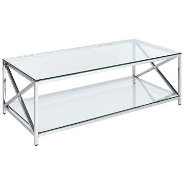 Coffee Table Transparent Glass Top Silver Stainless Steel Frame 40 X 60 Cm Glam Modern Living Room Bedroom Hallway Beliani