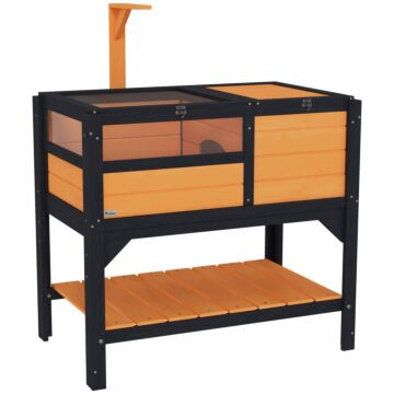 Pawhut Wooden Tortoise House, With Shelter, Run, Shelf, Lamp Holder, Tray, Yellow