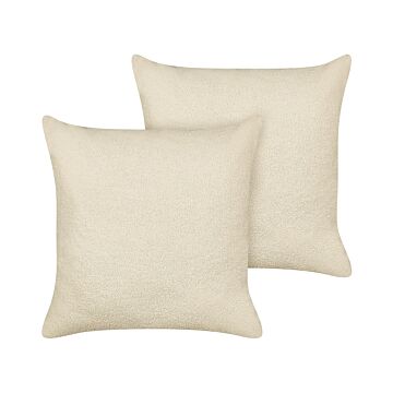 Set Of 2 Decorative Cushions Beige Boucle 60 X 60 Cm Woven Removable With Zipper Boho Decor Accessories Beliani