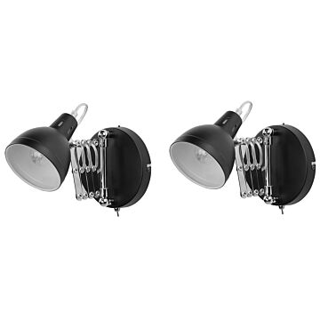 Set Of 2 Wall Lamps Black Metal Sconce Adjustable Swing Arm Industrial Beliani