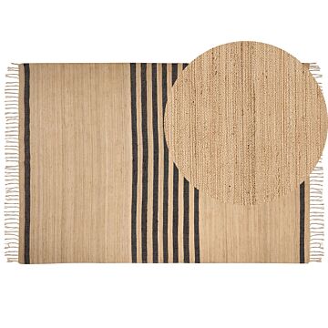 Area Rug Beige Jute 160 X 230 Cm Braided Handmade Striped Pattern Natural Boho Style Textile Beliani