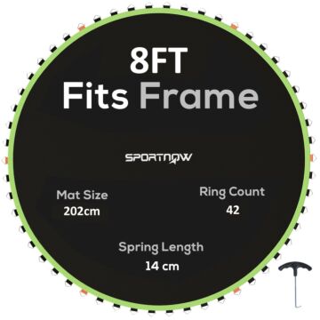 Sportnow Trampoline Replacement Mat With Spring Pull Tool, 42 V-hooks, For 8ft Trampoline Using 14cm Springs, Green