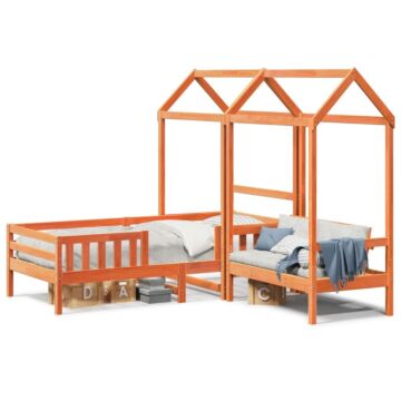 Vidaxl Bed And Bench Set With Roof Wax Brown 80x200 Cm Solid Wood Pine