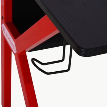 Homcom Gaming Desk Computer Table Stable Metal Frame Adjustable Feet W/ Cup Holder Headphone Hook, Cable Basket - Red