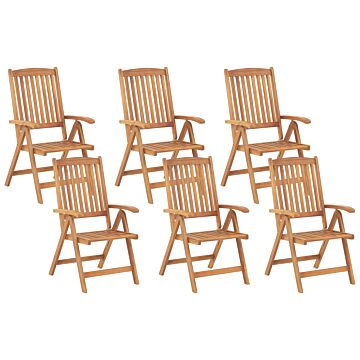 Set Of 6 Garden Chairs Light Acacia Wood Folding Feature Uv Resistant Rustic Style Beliani