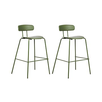 Set Of 2 Bar Chairs Green Plastic Seat Counter Height Bar Stools Metal Legs Beliani