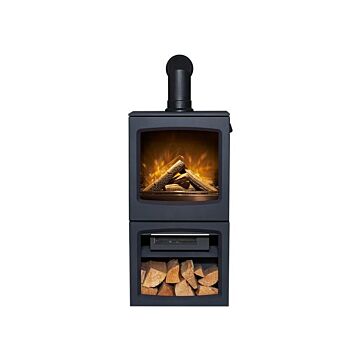 Acantha Lunar Xl Electric Stove In Charcoal Grey With Short Angled Pipe In Black