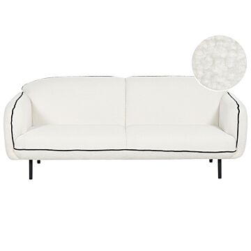 3 Seater Sofa White Boucle Fabric Soft Nubby Metal Legs Black Decorative Edging Retro Glam Art Decor Style Beliani