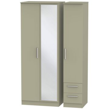 Contrast Tall Triple Mirror + Drawer Wardrobe In Mushroom Matt