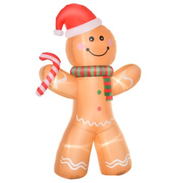 Homcom 2.4m Christmas Inflatable Gingerbread Man, Lighted For Home Indoor Outdoor Garden Lawn Decoration Party Prop