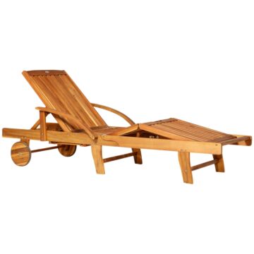Outsunny Outdoor Garden Patio Wooden Sun Lounger Foldable Recliner Deck Chair Day Bed Furniture With Wheels