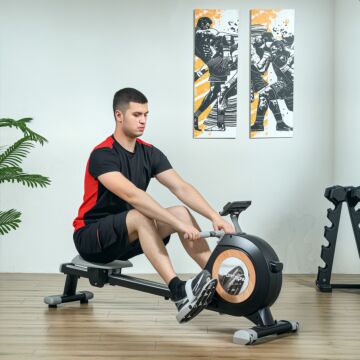 Sportnow Rowing Machine, 16-level Magnetic Rower Machine With Lcd Monitor And Phone Holder, Vertical Storage, For Home Gym Cardio Training, 150kg Weight Capacity, Black