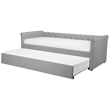 Trundle Bed Grey Fabric Upholstery Eu Single Size Guest Underbed Beliani