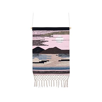 Wall Hanging Multicolour Cotton Handwoven With Decorative Tassels Mountain Motif Boho Style Living Room Bedroom Beliani