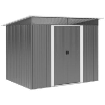 Outsunny Garden Metal Storage Shed House Hut Gardening Tool Storage W/ Tilted Roof And Ventilation 9 X 6ft, Grey