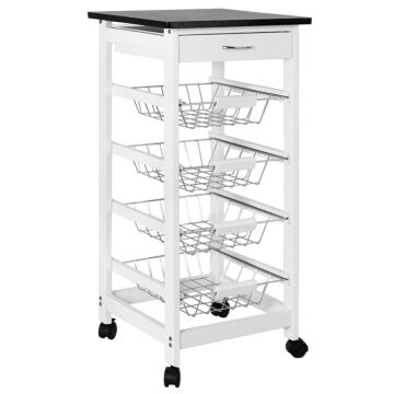 Chef Vida 4 Tier Wooden Kitchen Trolley, White