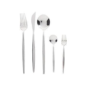 Cutlery Set Silver Stainless Steel 30 Pieces For 6 People Knife Spoon Fork Teaspoon Cake Fork Modern Design Beliani