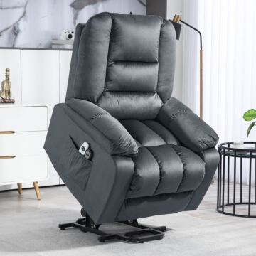 Homcom Lift Chair, Quick Assembly, Electric Riser And Recliner Chair With Vibration Massage, Heat, Side Pockets, Grey