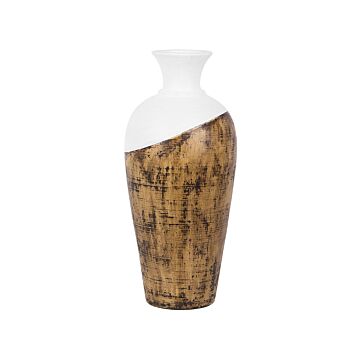 Tall Decorative Vase Light Wood And White Terracotta 44 Cm Table Floor Vase Beliani