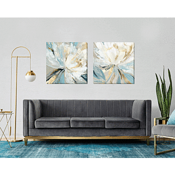 Golden Blue Florals I By Asia Jensen - Wrapped Canvas