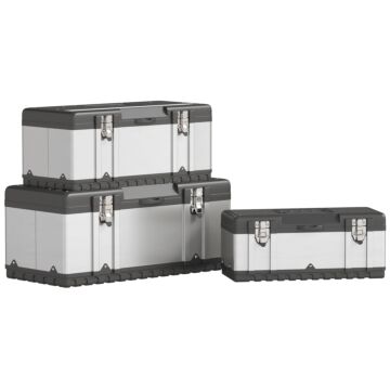 Homcom 3 Pieces Stainless Steel Toolbox Set, 23"/ 19"/ 16"
