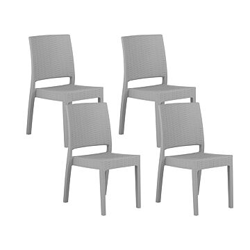 Set Of 4 Garden Dining Chairs Light Grey Synthetic Material Stackable Outdoor Minimalistic Beliani