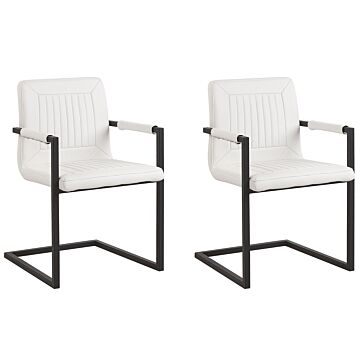 Set Of 2 Cantilever Dining Chairs Off-white Faux Leather Upholstered Chair Office Conference Room Beliani