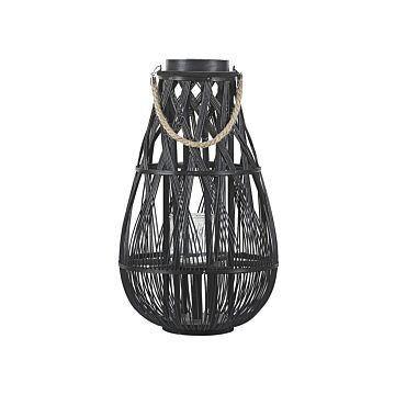 Lantern Black Bamboo Wood And Glass 56 Cm Indoor Outdoor Scandinavian Beliani
